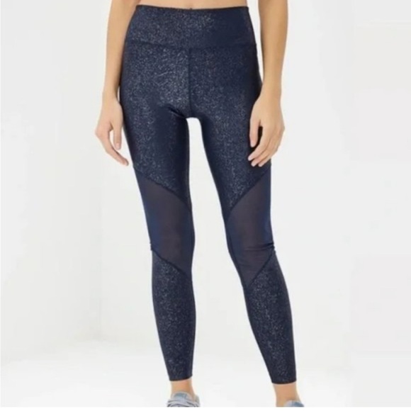 Nike Navy Blue Glitter Metallic Mesh Power Victory Tight Leggings - Picture 1 of 5